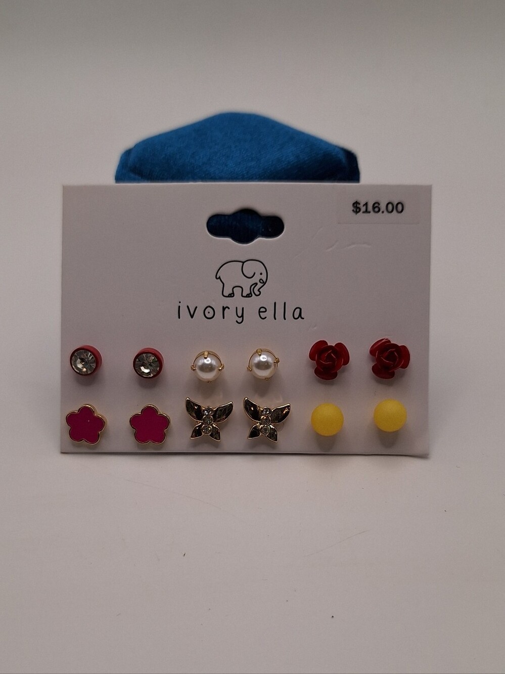 NWT Ivory Ella 6 Pair Stud Earrings Flowers Pearl Rhinestone